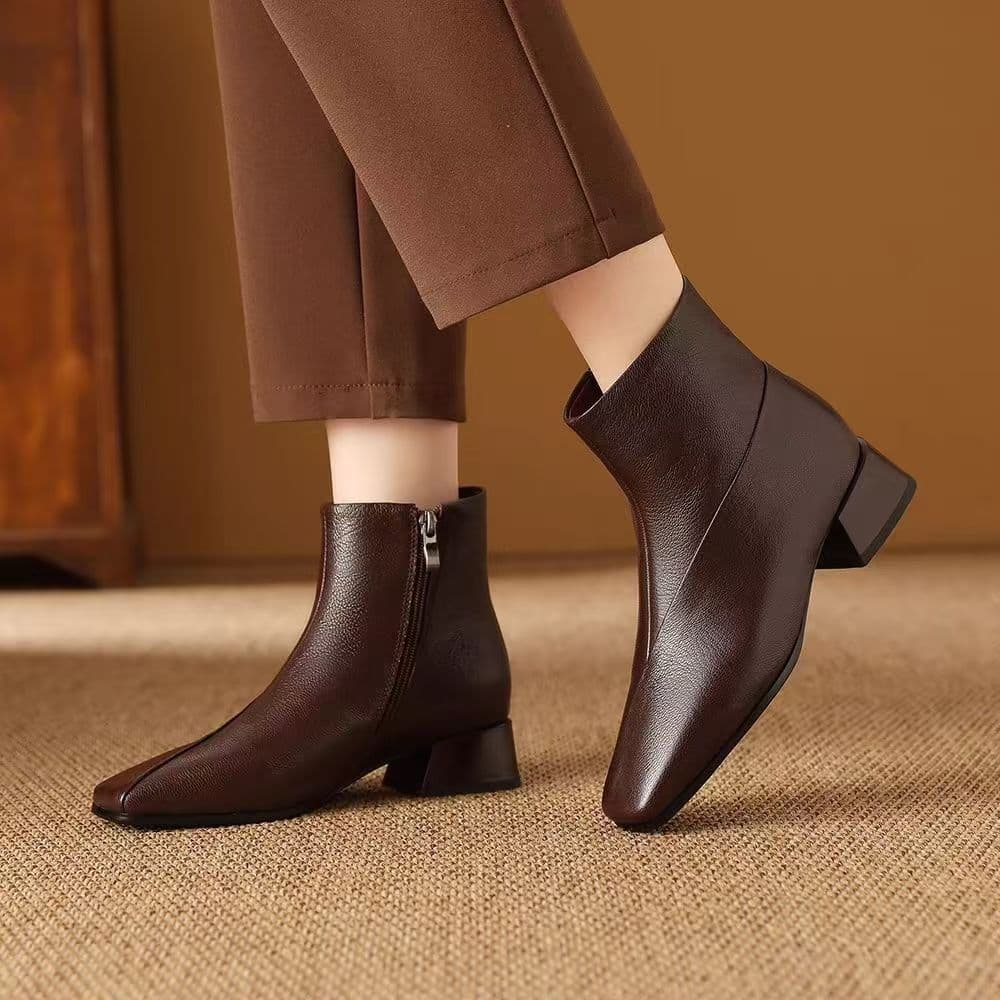 Women's Winter Ankle Boots – Fleece-Lined Soft Microfiber, Mid-Heel Square Toe, Side Zip, photo 2