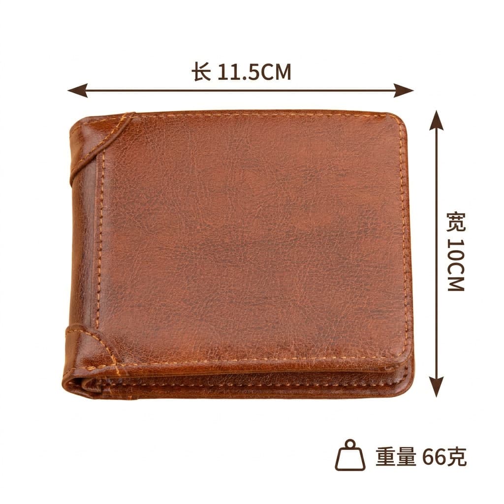 Men's Compact Bifold Wallet in PU Leather – Multiple Card Slots, Wear-Resistant, Solid Coffee Brown, photo 7