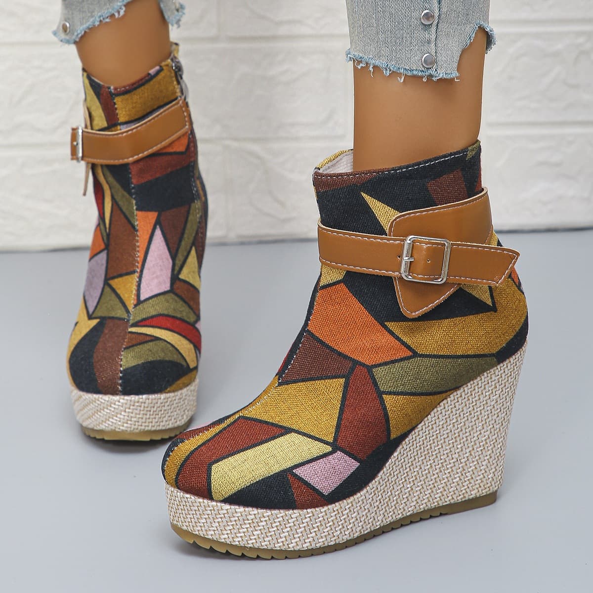 Cross-Border Plus-Size Wedge Shoes for Women: New Fall/Winter Fashionable Round-Toe Chunky-Heel Retro High-Heel Ankle Boots—In Stock for Cross-Border Shipping, photo 6