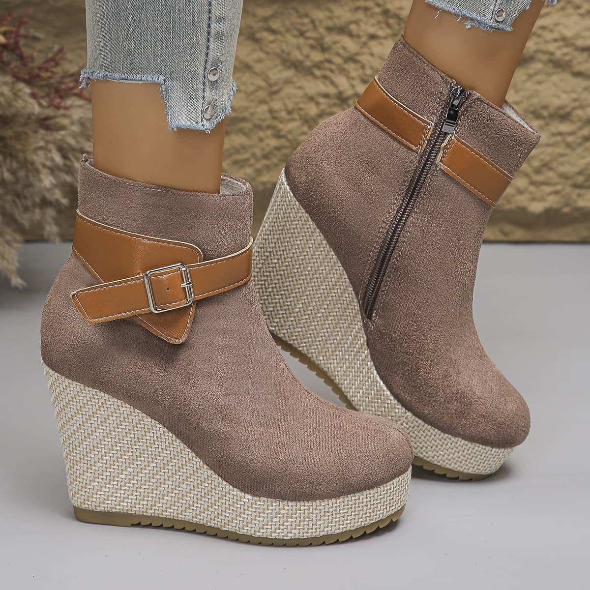 Cross-Border Plus-Size Wedge Shoes for Women: New Fall/Winter Fashionable Round-Toe Chunky-Heel Retro High-Heel Ankle Boots—In Stock for Cross-Border Shipping, photo 10