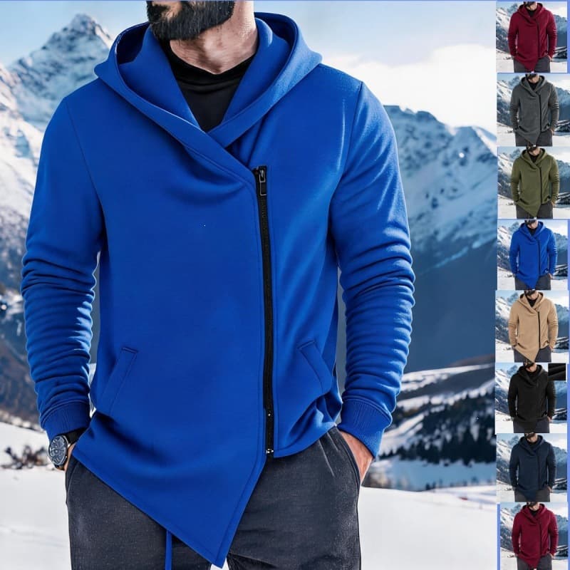 2026 New Arrival Cross-Border Men's Fleece-Lined Diagonal-Zip Sweatshirt: Men's Fall/Winter Casual Hooded Oversized Jacket, photo 2