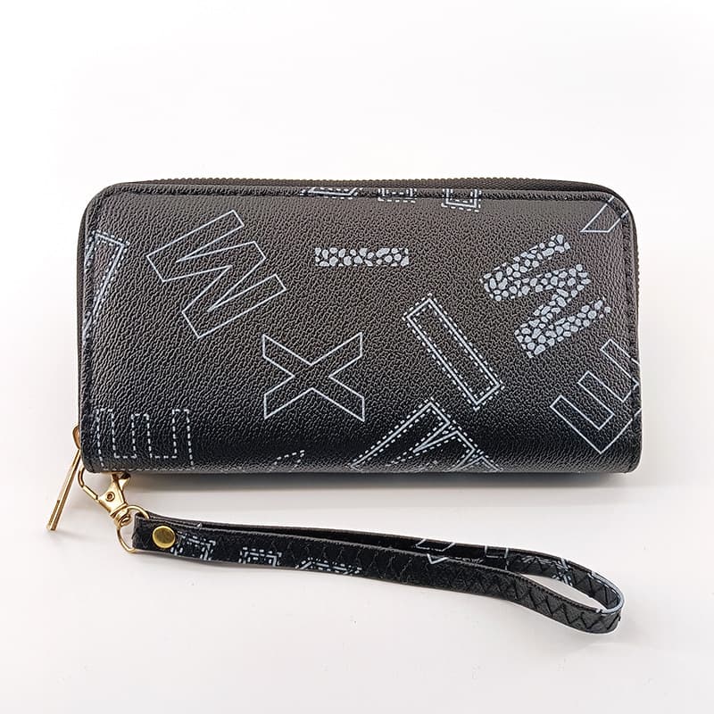 Enfa Women's Long PU Leather Wallet – Letter Print, Zip Closure, Large Capacity Clutch with Wrist Strap, photo 5