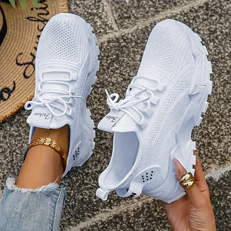 Plus-Size Women's Lightweight Sneakers – Breathable Knit Low-Top Lace-Up Shoes with Height-Boosting Sole, Sizes 36-43, 10 Colors