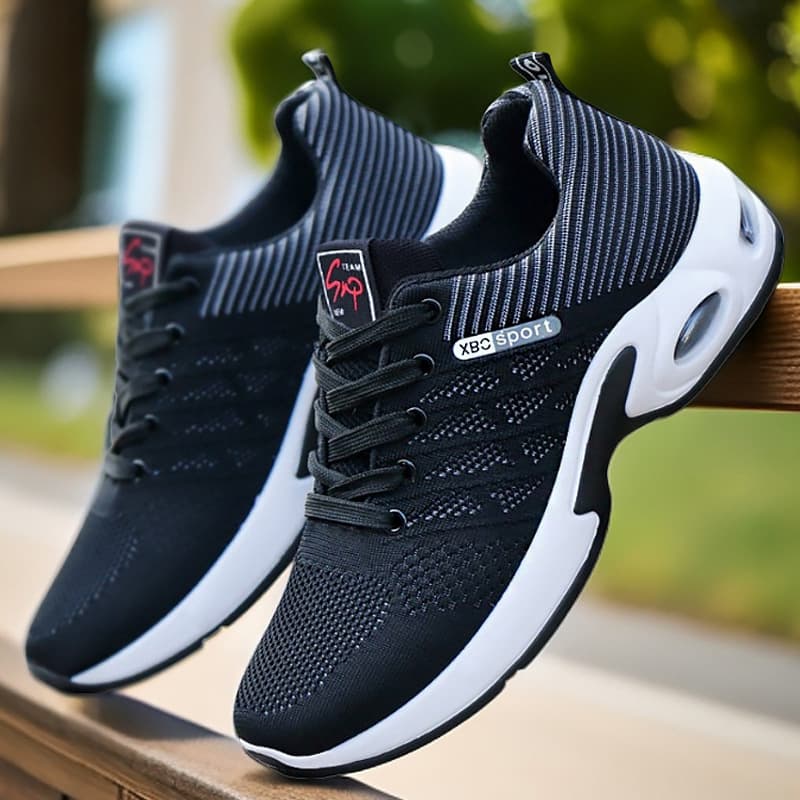 Men's Breathable Knit Running Sneakers – Lightweight Lace-Up Athletic Shoes in Large Sizes, Odor-Resistant, Multiple Colors, photo 4