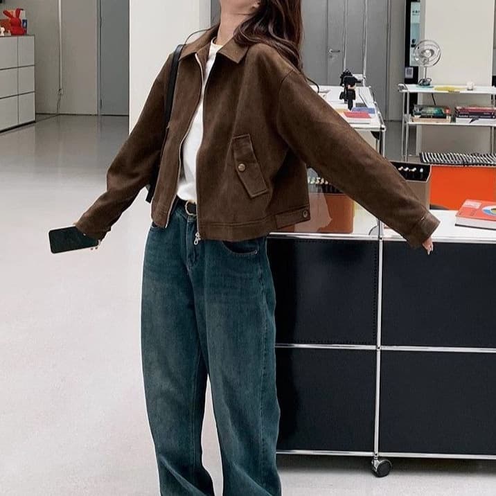 New Korean-Style Short American-Style Jacket for Petite Women: High-End Brown "Maillard" Lapel Retro Jacket, photo 3