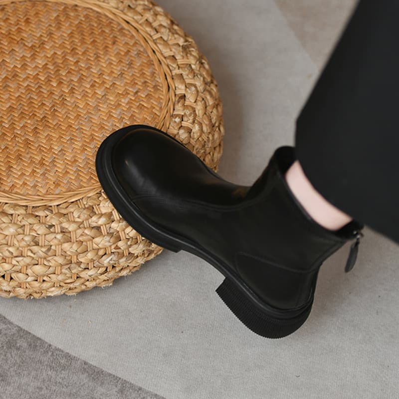 Women's Chunky Heel Ankle Boots – Back Zip, Round Toe, Wear-Resistant Rubber Sole, Fall/Winter, photo 2