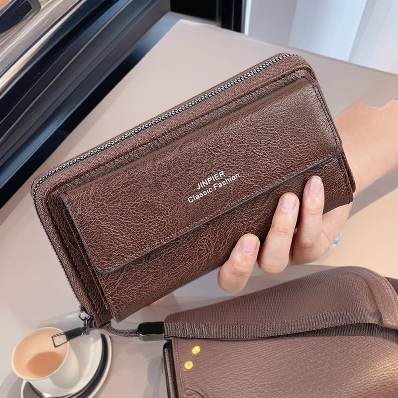 Cross-Border Men's Wallet: PU Leather, Multiple Card Slots, Casual Long Wallet, New Style, Large Capacity, Handheld Bag, Phone and Coin Pouch for Men