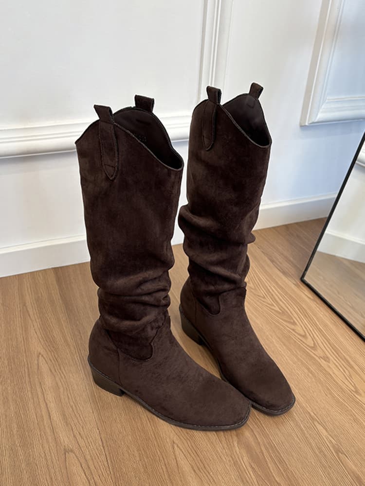 Women's Genuine Leather Knee-High Boots with Built-in Heel Lift – Pleated Retro Riding Boots in Khaki or Brown, photo 6