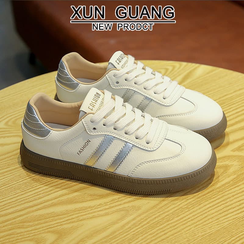 Genuine Cowhide Forrest Gump Sneakers for Women – 2025 Breathable White Casual Shoes, Silver & Black, photo 2