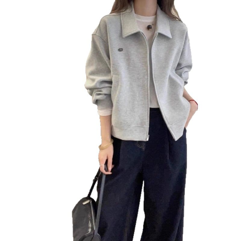 2025 Fall Women's Collared, Straight-Shoulder Sweatshirt Jacket—Spring Plus-Size, Fashionable, Slimming, European-Style New Arrival Jacket/Cardigan Top, photo 5