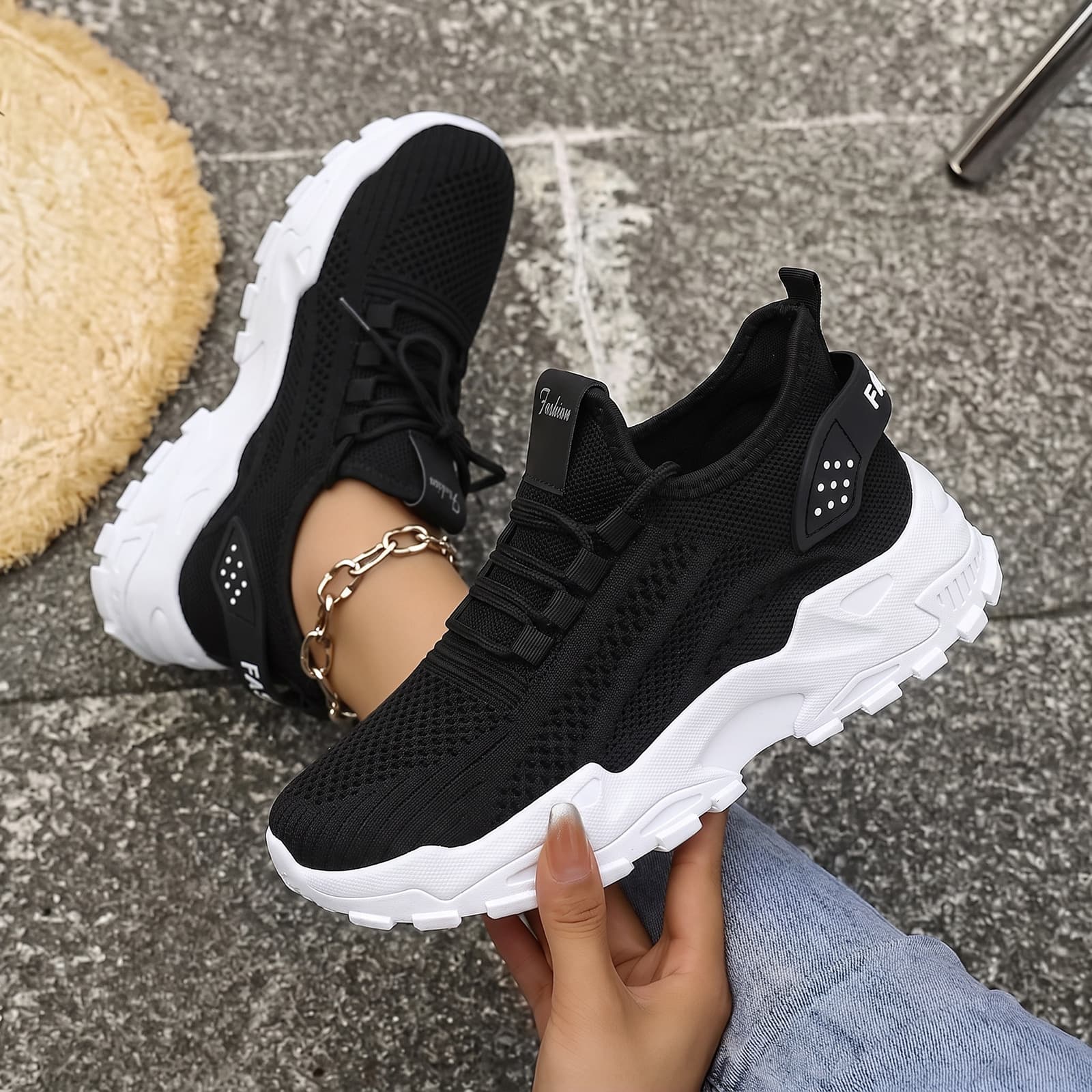 Plus-Size Women's Lightweight Sneakers – Breathable Knit Low-Top Lace-Up Shoes with Height-Boosting Sole, Sizes 36-43, 10 Colors, photo 6