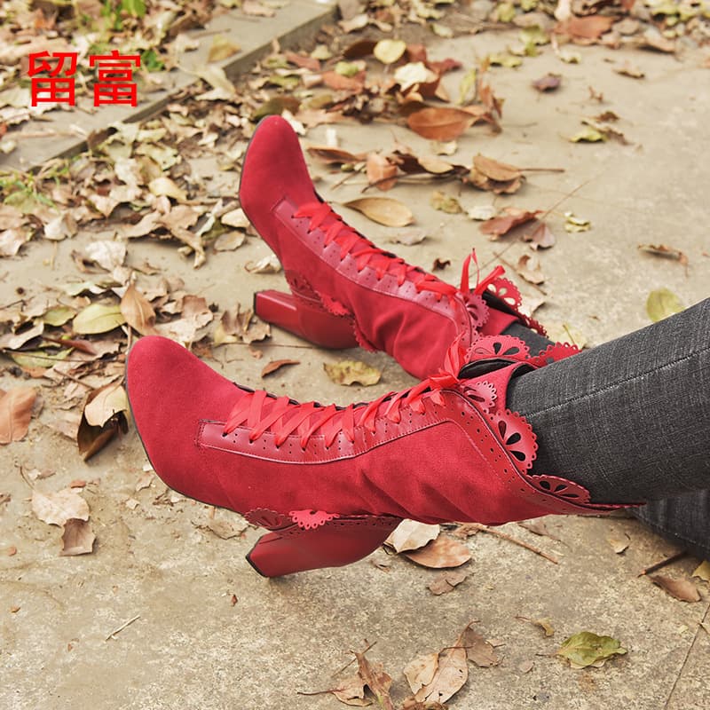 2026 In-Stock Boots: Cross-Border, Wish, Europe & US, Plus Size, Lace-Trimmed, Women's Warm High-Heeled Mid-Calf Boots, Women's Leather Boots, photo 2