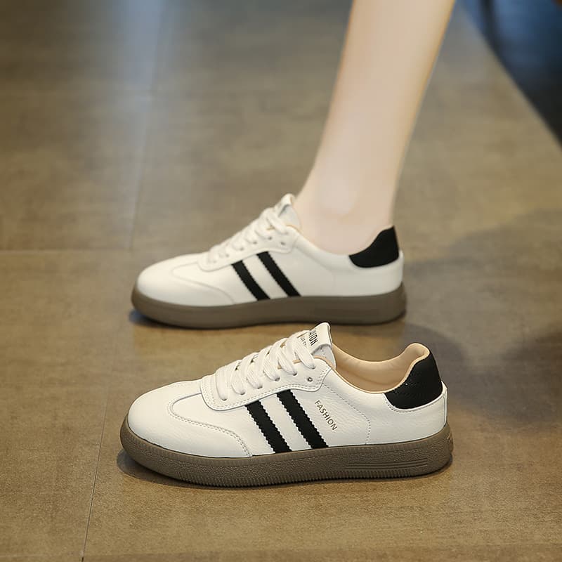 Genuine Cowhide Forrest Gump Sneakers for Women – 2025 Breathable White Casual Shoes, Silver & Black, photo 7