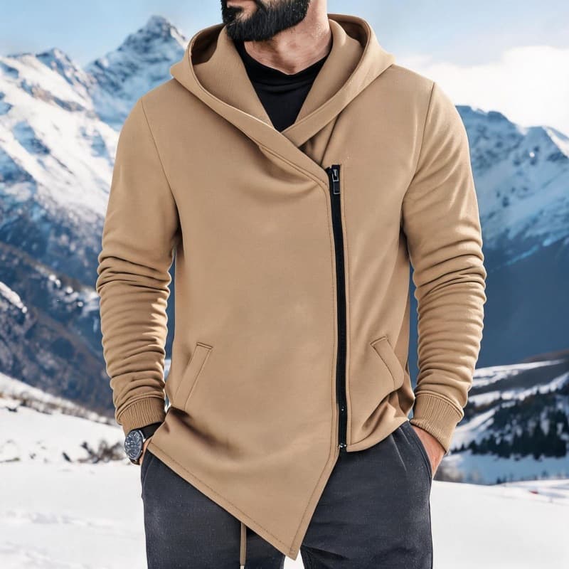 2026 New Arrival Cross-Border Men's Fleece-Lined Diagonal-Zip Sweatshirt: Men's Fall/Winter Casual Hooded Oversized Jacket