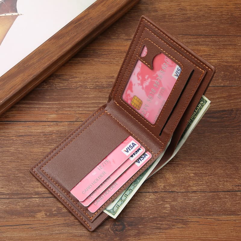 New Men's Wallet: Short-Style Wallet for Young Men—Simple and Stylish, Multiple Card Slots, Plain-Weave Design, Horizontal and Vertical Styles, Embossed Leather Wallet, photo 3