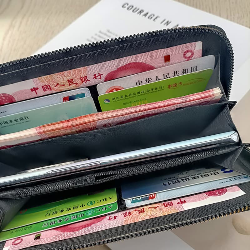 Enfa Women's Long PU Leather Wallet – Letter Print, Zip Closure, Large Capacity Clutch with Wrist Strap, photo 2
