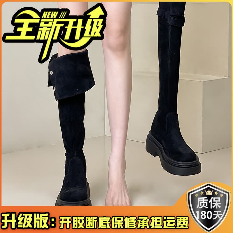 Women's Fold-Over Chunky Heel Western Boots – Knee-High Riding Style with Platform Sole, photo 6