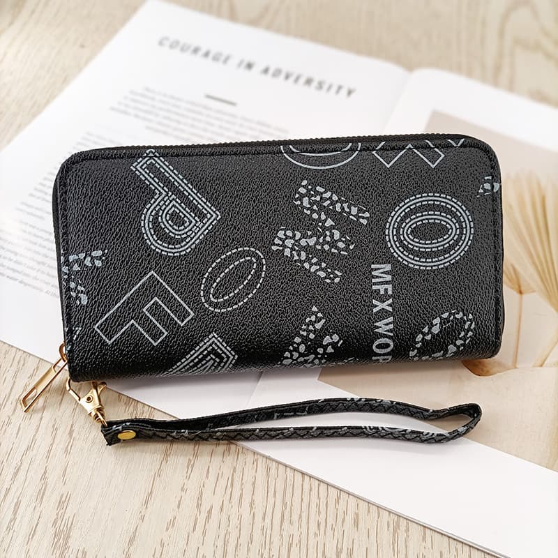 Enfa Women's Long PU Leather Wallet – Letter Print, Zip Closure, Large Capacity Clutch with Wrist Strap, photo 6