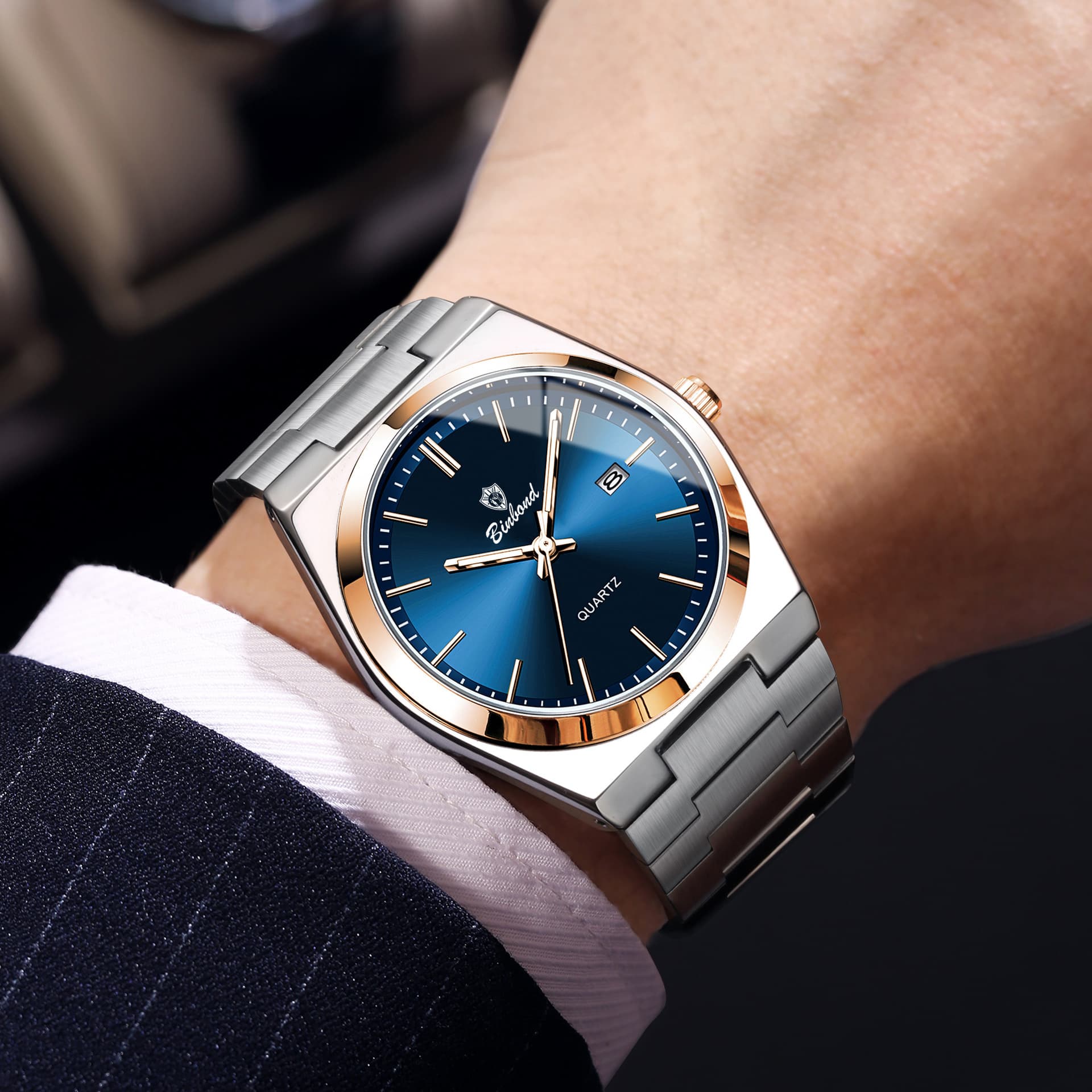 BINBOND Ultra-Thin Men's Quartz Watch – Water-Resistant, Luminous, Stainless Steel Business Watch, photo 2