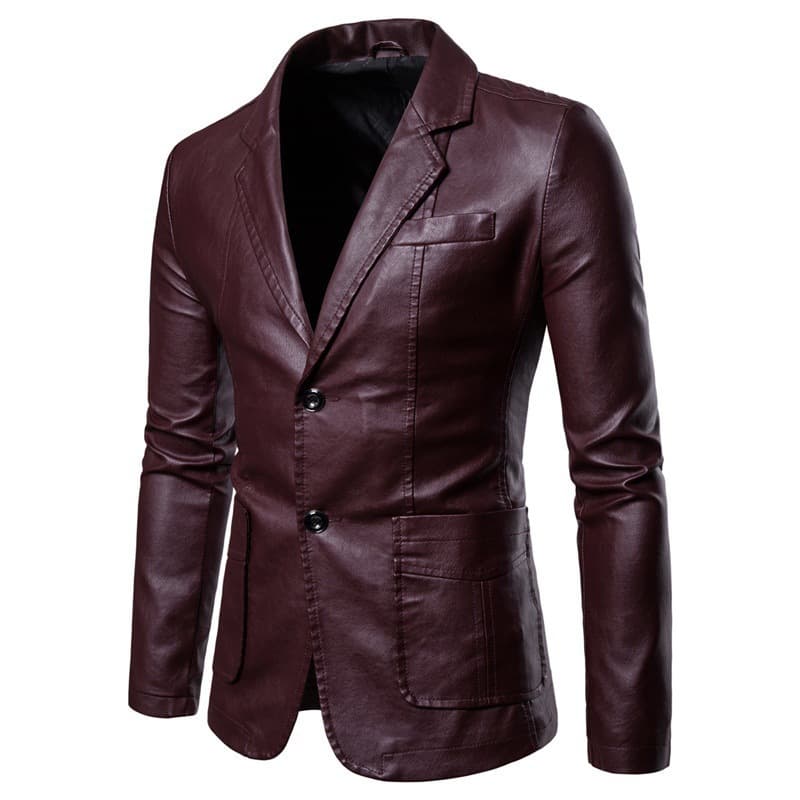 Men's Slim-Fit PU Blazer | Notched Lapel, Single Button, 3 Colors, photo 4