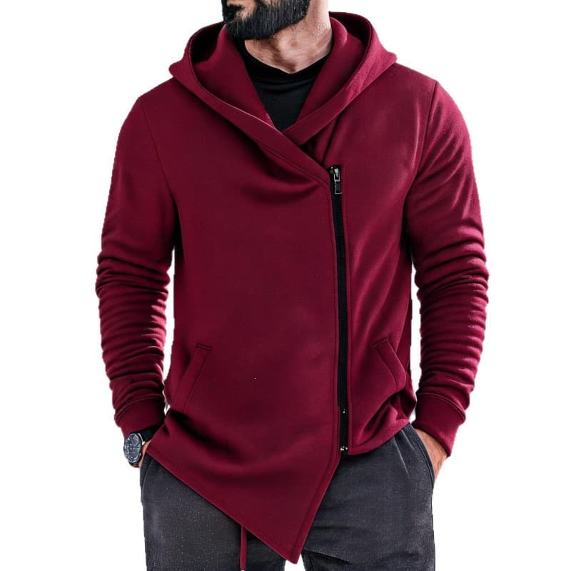 2026 New Arrival Cross-Border Men's Fleece-Lined Diagonal-Zip Sweatshirt: Men's Fall/Winter Casual Hooded Oversized Jacket, photo 5
