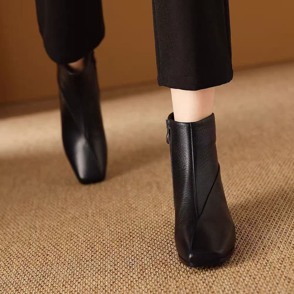 Women's Winter Ankle Boots – Fleece-Lined Soft Microfiber, Mid-Heel Square Toe, Side Zip, photo 4