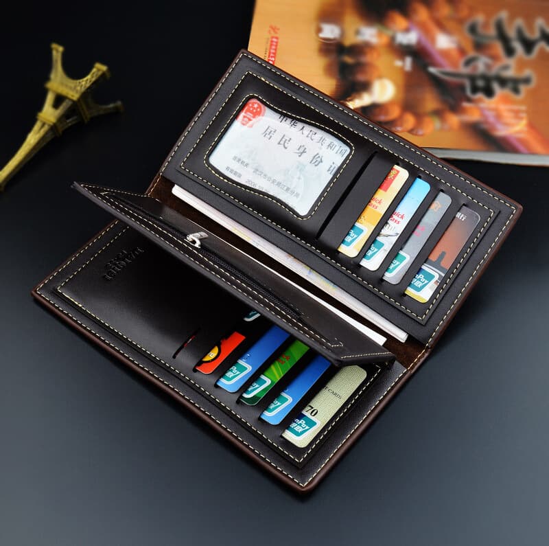 Slim Long PU Leather Wallet for Men – Multiple Card Slots, Expandable & Durable, Black or Brown, photo 2