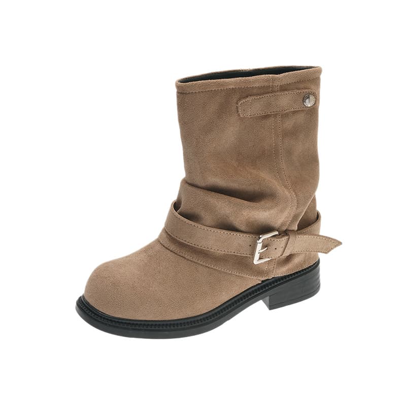 Post-Apocalyptic Pleated Layered Women's Boots – Suede Chunky Sole, Buckle Detail, Black or Khaki, photo 5