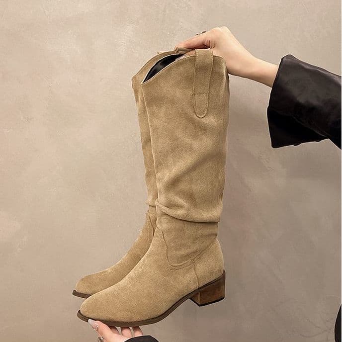 Women's Pointed-Toe, Chunky-Heeled, Pleated, High-Top Boots—2025 New Fall/Winter Fashion, Versatile, Slimming Dr. Martens-Style Boots, photo 5