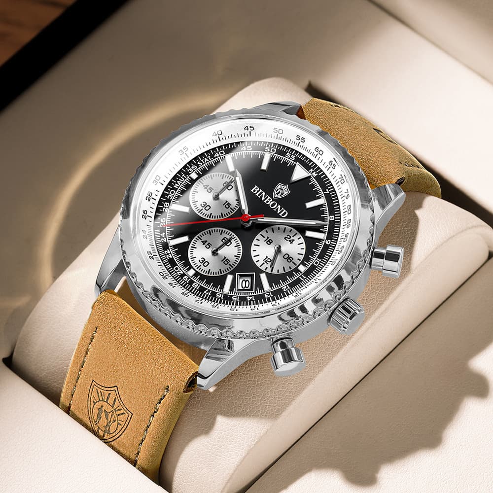 BINBOND Men's Ultra-Thin Business Watch – Waterproof, Luminous, Calendar, Stainless Steel & Leather Strap, photo 6