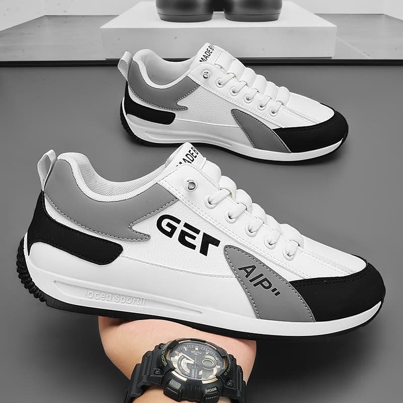 Yuanxi Club Men's Waterproof Slip-On Sneakers – Non-Slip PU Upper, Mesh Lining, Rubber Sole for Driving, Travel & Everyday Wear (White/Black/Gray)