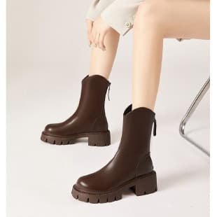 Women's Chunky Heel Ankle Boots – V-Toe Faux Leather Martin Boots with Plush Lining, Back Zipper, Fall & Winter, photo 8