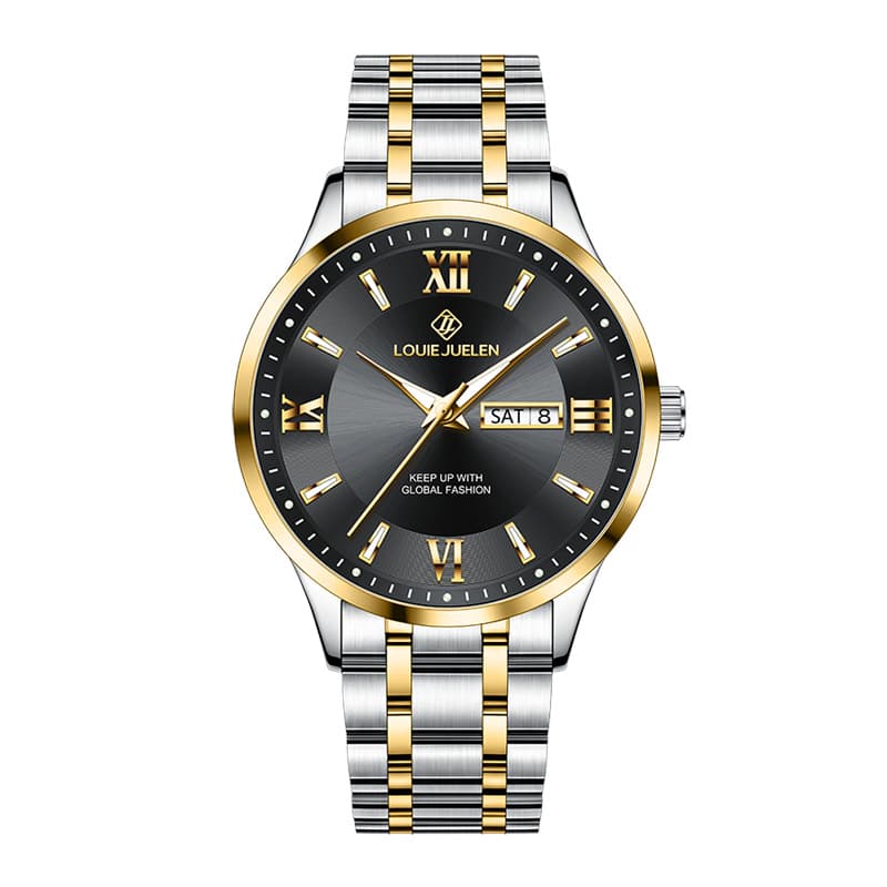 LOUIEJUELEN Men's Business Quartz Watch – Luminous Dial, Dual Calendar, Steel Band, 30M Water Resistance, photo 5