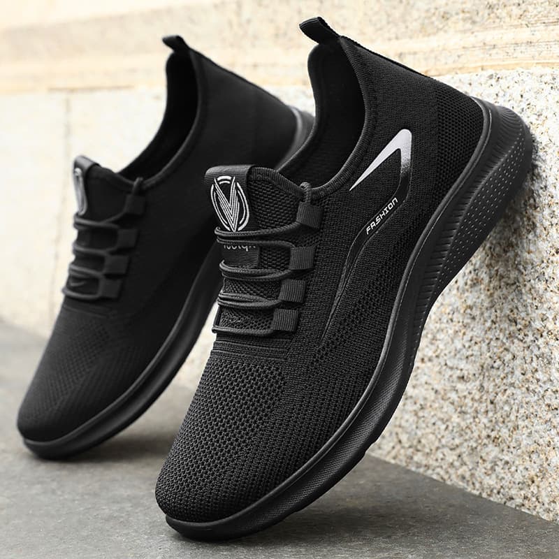 Men's Lightweight Breathable Knit Sneakers – Comfortable Slip-On Casual Shoes, Black/Gray/Royal Blue, Sizes 39-48, photo 2