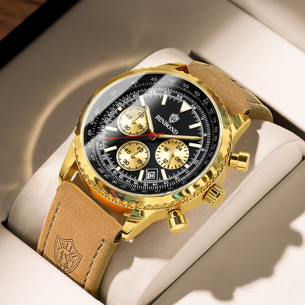 BINBOND Men's Ultra-Thin Business Watch – Waterproof, Luminous, Calendar, Stainless Steel & Leather Strap, photo 9