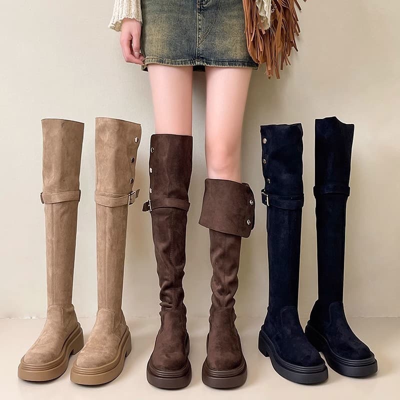 Women's Fold-Over Chunky Heel Western Boots – Knee-High Riding Style with Platform Sole, photo 3