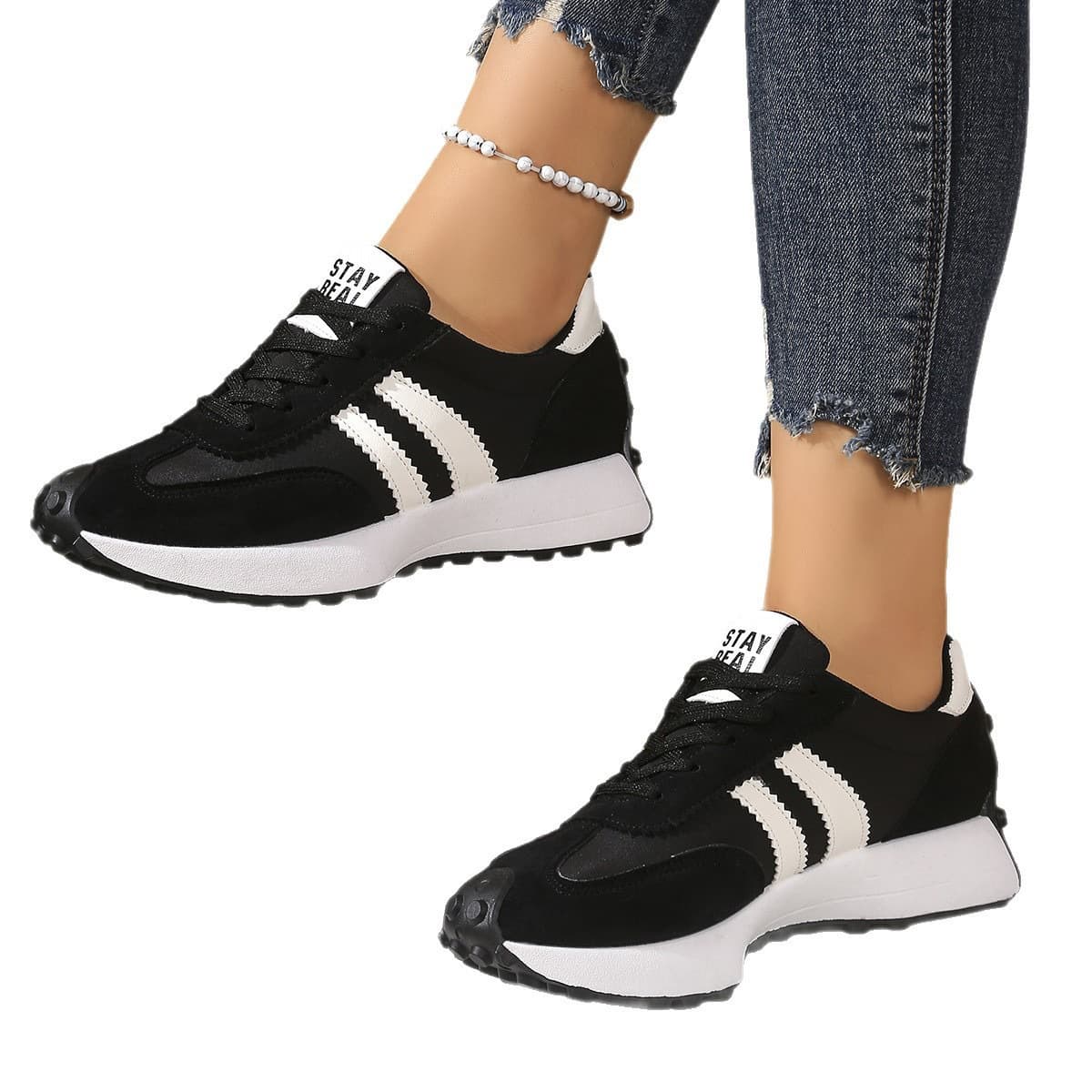 Retro Two-Tone Sneakers for Women – Breathable Mesh & PU Casual Shoes with Chunky Sole, photo 5