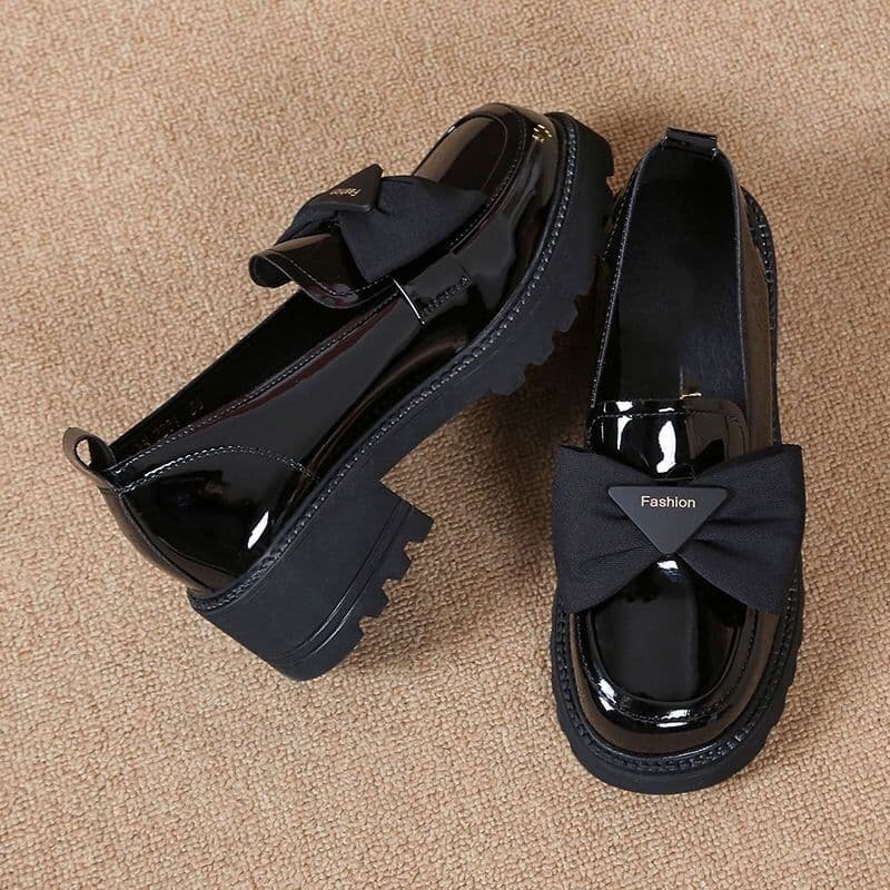 Women's Black Soft Synthetic Leather Loafers with Thick Chunky Sole and Bow Detail – Size 35-40, photo 6