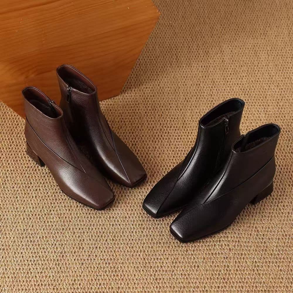 Women's Winter Ankle Boots – Fleece-Lined Soft Microfiber, Mid-Heel Square Toe, Side Zip, photo 3