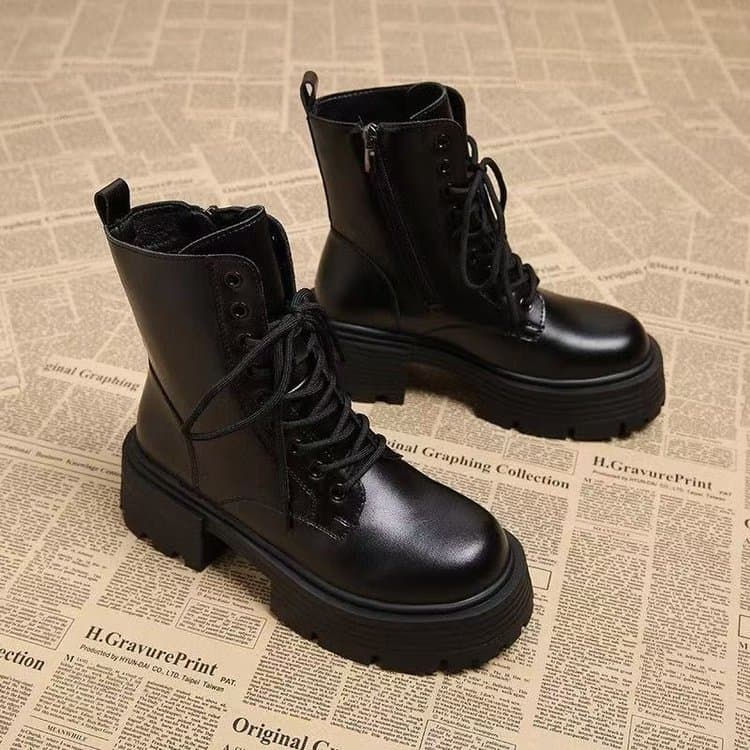Women's Chunky Heel Ankle Boots – Fall/Winter Side Zip Biker Boots with Plush Lining, photo 4