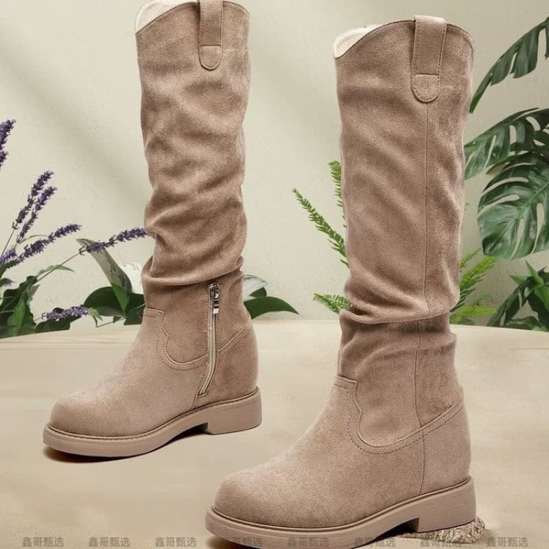 Fall/Winter Above-the-Knee Slimming Fashion Boots: 2026 New Arrival Riding Boots with Pleats, Built-in Heel, and Versatile Knee-High Boots for Women
