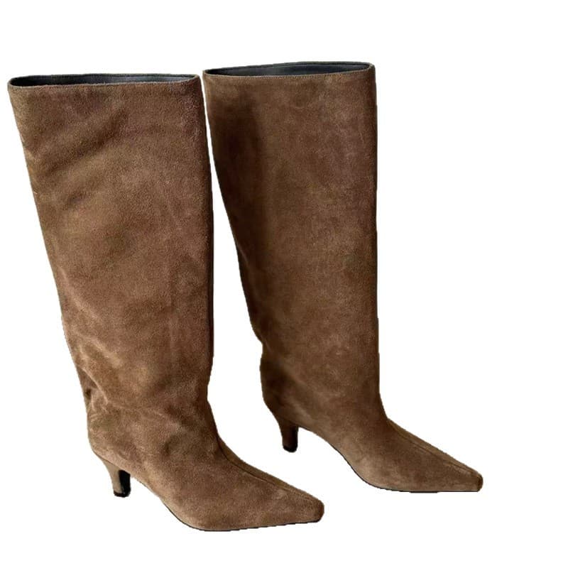 Women's Classic High-Heeled Western Cowboy Boots – Pointed Toe, Pleated Long Riding Boots, Retro Style, Fall Wear, photo 5