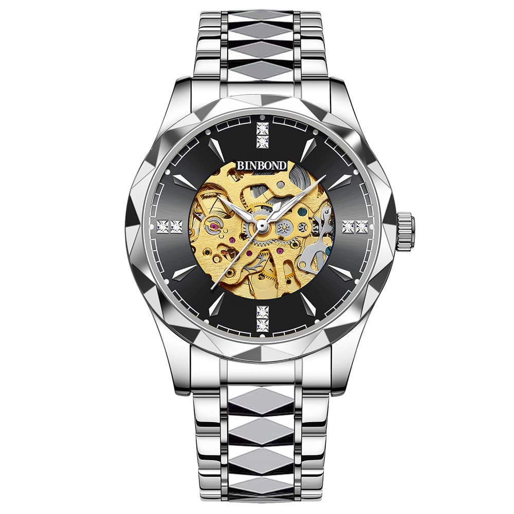 BINBOND Men's Skeleton Mechanical Watch – Water-Resistant 50m, Luminous, Stainless Steel, Business Style, photo 10