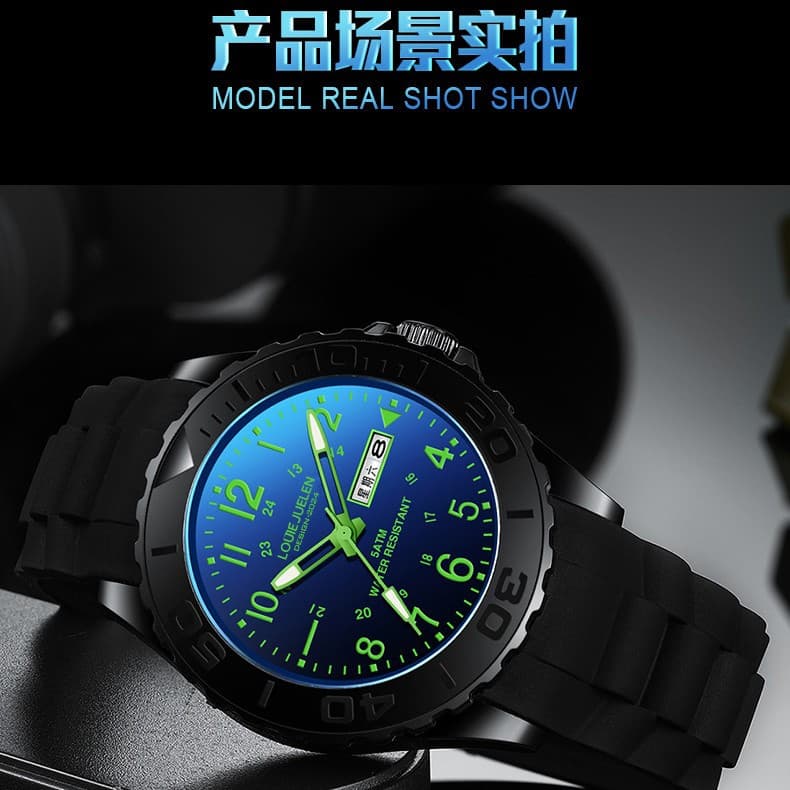 LOUIEJUELEN Glow-in-the-Dark Quartz Watch for Men & Women – Waterproof Silicone Strap, Dual Calendar, Sports Style, photo 3
