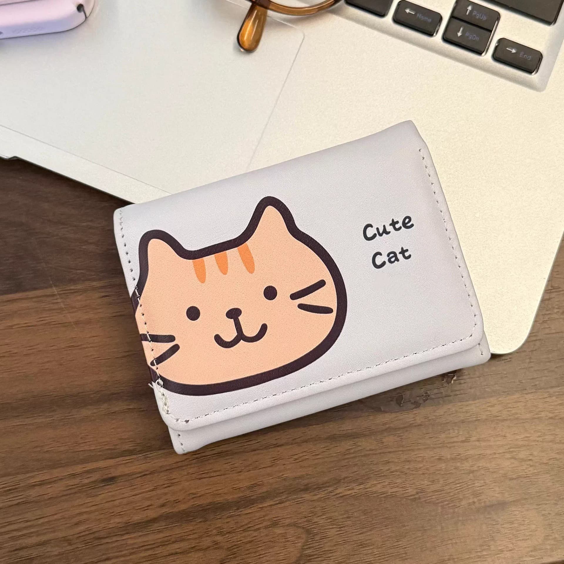 Cute Kitten-Printed Women's Short Wallet – PU Leather, Multiple Card Slots, Buckle Closure & Coin Pocket, photo 3