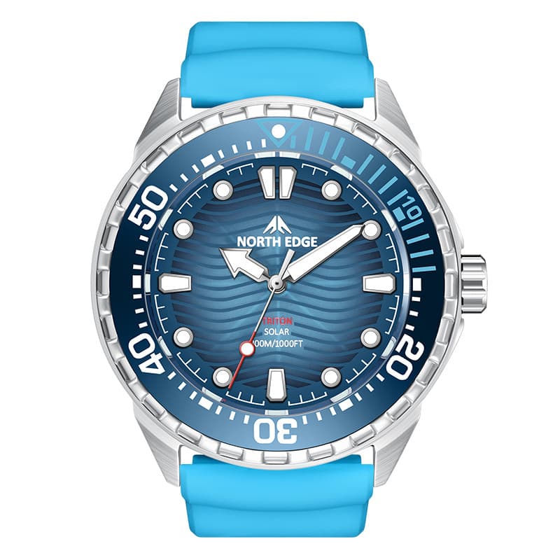 NORTH EDGE TRITON Solar-Powered Stainless Steel Dive Watch – 300m Water Resistant, Glow-in-the-Dark, Silicone Band, photo 6