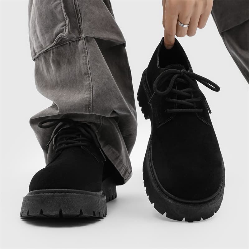 Men's Retro Low-Top Derby Shoes with Thick Chunky Sole – Height-Enhancing, Breathable Suede-Look Casual Shoes in Camel or Black, photo 2