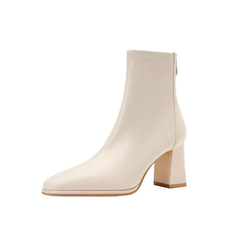 Korean-Style Preppy High-Heeled Ankle Boots – Square Toe, Chunky Heel, Faux Leather, Fall/Winter, photo 5