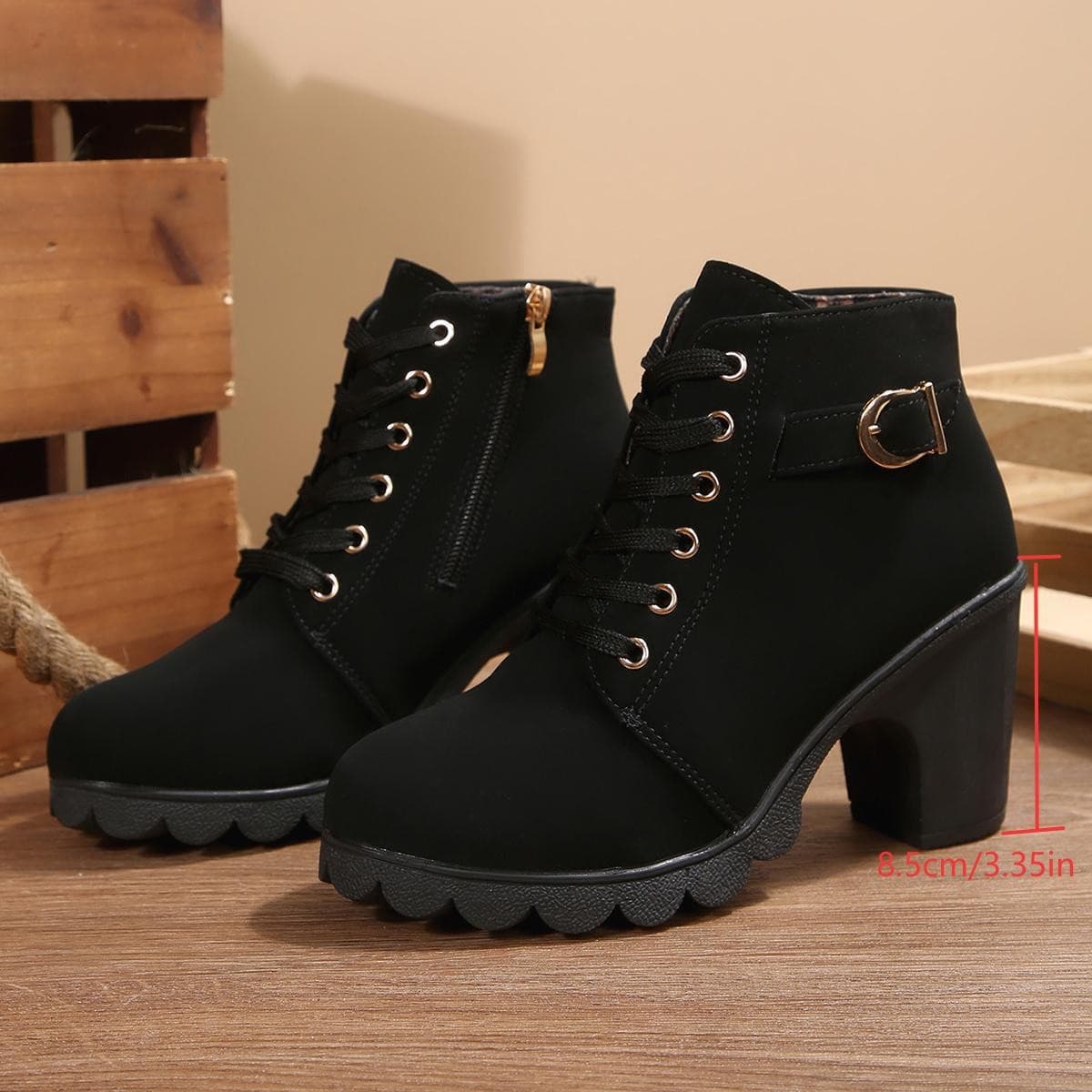 Cross-border International Trade: Chunky-Heel Ankle Boots, Round-Toe Lace-Up Boots, Nude-Heel Boots, High-Heel Side-Zip Dr. Martens Boots, Women's Single-Boots with Buckles, photo 2