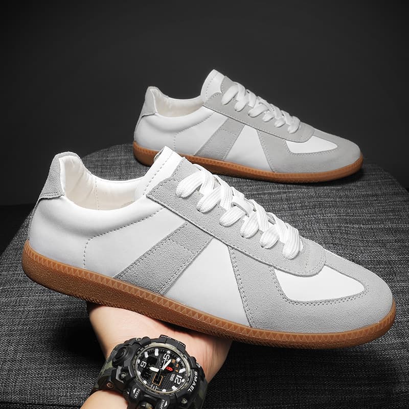 Jiamusen Men's Breathable Retro Sneakers – Lightweight All-Season Casual Shoes, White/Black